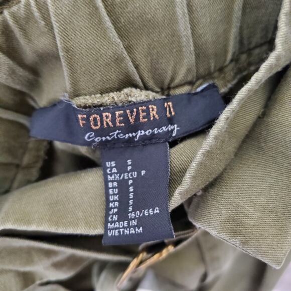Forever 21 Olive Green High Rise Paperbag Belted Chino Trousers Small - Picture 6 of 7